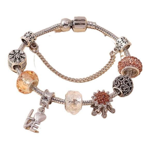 Love Charm Rhinestone & Bead Fashion Bangle Bracelet - Picture 4 of 4